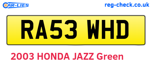 RA53WHD are the vehicle registration plates.