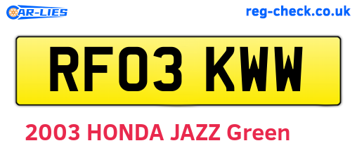 RF03KWW are the vehicle registration plates.