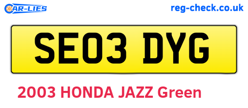 SE03DYG are the vehicle registration plates.