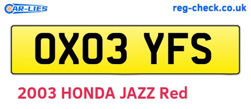 OX03YFS are the vehicle registration plates.