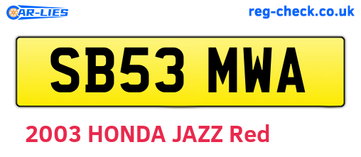 SB53MWA are the vehicle registration plates.