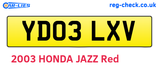 YD03LXV are the vehicle registration plates.