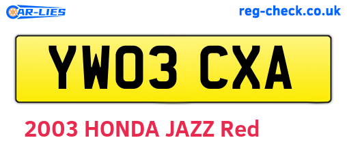 YW03CXA are the vehicle registration plates.