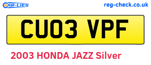 CU03VPF are the vehicle registration plates.