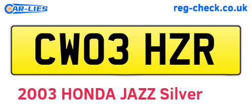 CW03HZR are the vehicle registration plates.