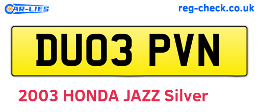 DU03PVN are the vehicle registration plates.