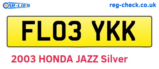 FL03YKK are the vehicle registration plates.
