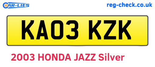 KA03KZK are the vehicle registration plates.