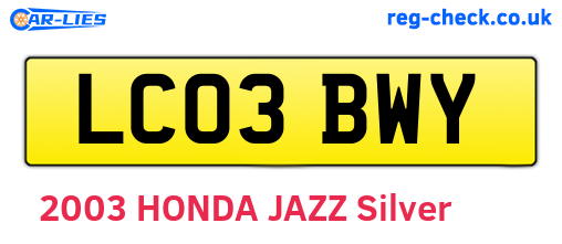 LC03BWY are the vehicle registration plates.