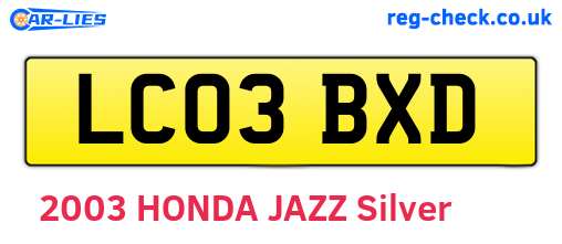 LC03BXD are the vehicle registration plates.