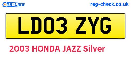 LD03ZYG are the vehicle registration plates.