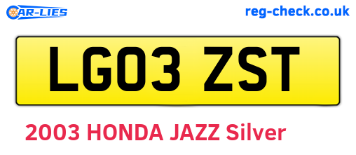 LG03ZST are the vehicle registration plates.