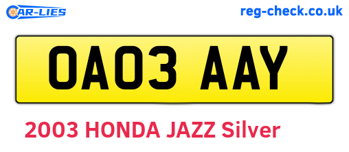OA03AAY are the vehicle registration plates.