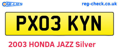 PX03KYN are the vehicle registration plates.