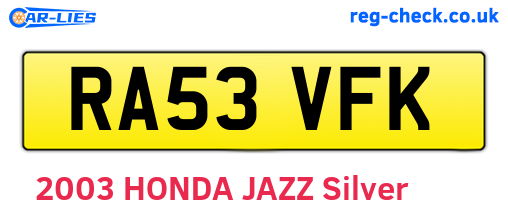 RA53VFK are the vehicle registration plates.
