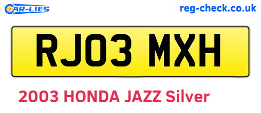 RJ03MXH are the vehicle registration plates.