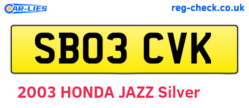 SB03CVK are the vehicle registration plates.