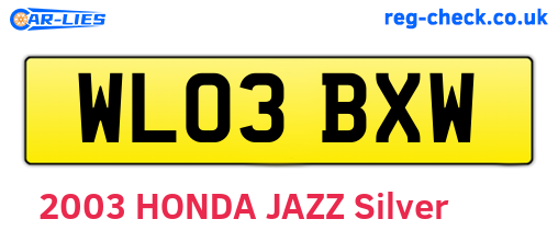 WL03BXW are the vehicle registration plates.