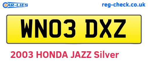 WN03DXZ are the vehicle registration plates.