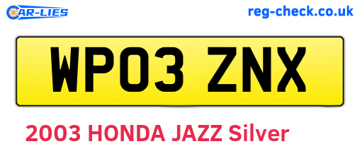 WP03ZNX are the vehicle registration plates.