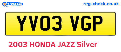 YV03VGP are the vehicle registration plates.