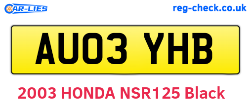 AU03YHB are the vehicle registration plates.