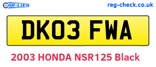 DK03FWA are the vehicle registration plates.