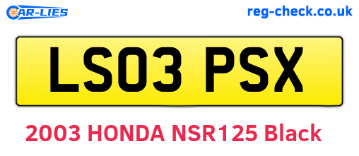 LS03PSX are the vehicle registration plates.