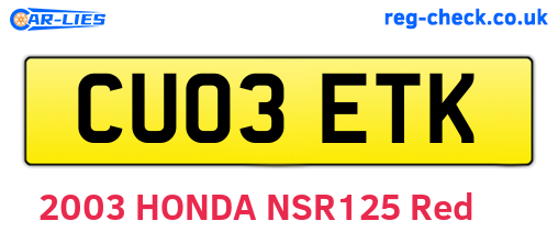 CU03ETK are the vehicle registration plates.