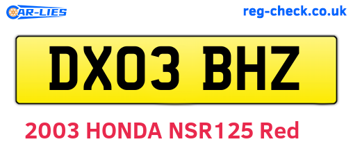 DX03BHZ are the vehicle registration plates.