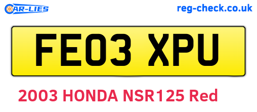 FE03XPU are the vehicle registration plates.