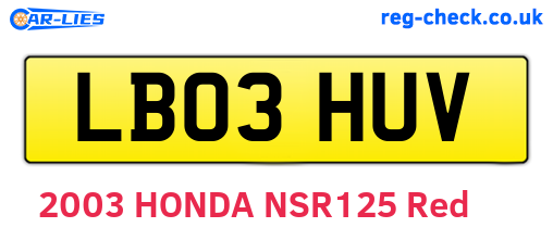 LB03HUV are the vehicle registration plates.