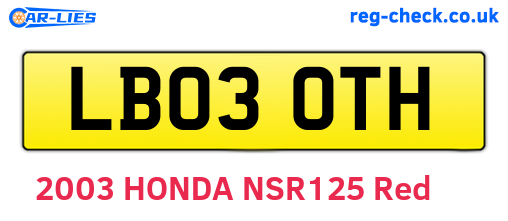 LB03OTH are the vehicle registration plates.