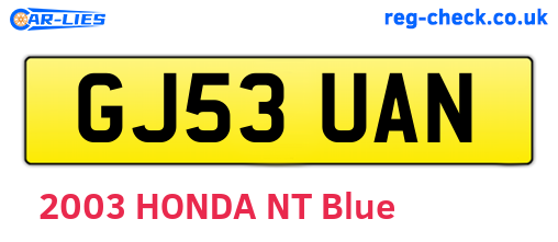 GJ53UAN are the vehicle registration plates.