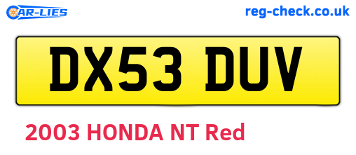 DX53DUV are the vehicle registration plates.