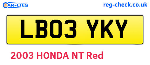 LB03YKY are the vehicle registration plates.