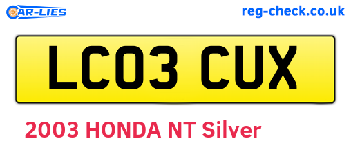 LC03CUX are the vehicle registration plates.