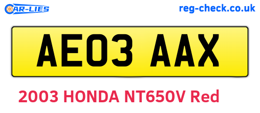 AE03AAX are the vehicle registration plates.