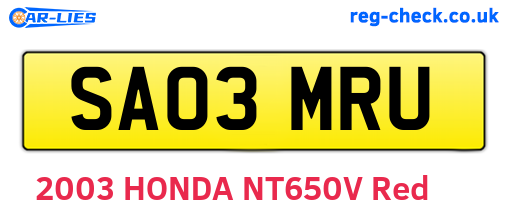 SA03MRU are the vehicle registration plates.