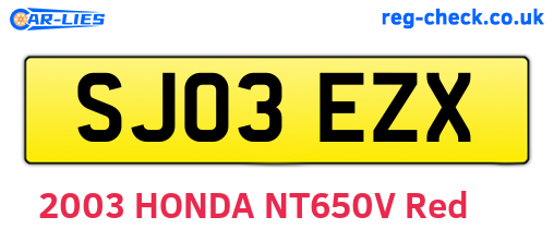 SJ03EZX are the vehicle registration plates.