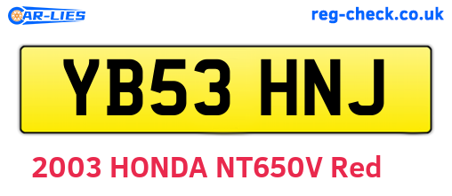 YB53HNJ are the vehicle registration plates.