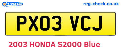 PX03VCJ are the vehicle registration plates.