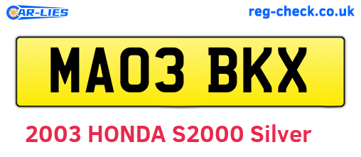 MA03BKX are the vehicle registration plates.