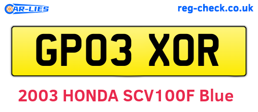GP03XOR are the vehicle registration plates.