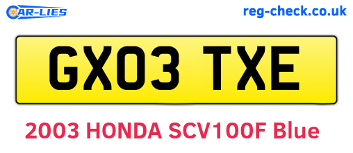 GX03TXE are the vehicle registration plates.