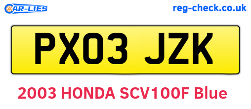 PX03JZK are the vehicle registration plates.