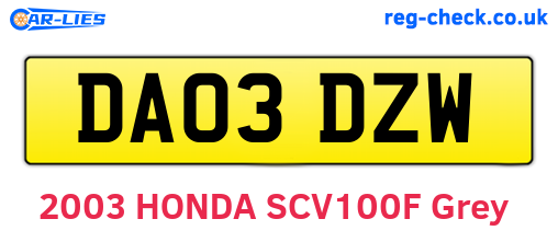 DA03DZW are the vehicle registration plates.