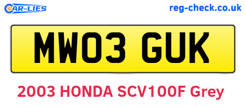 MW03GUK are the vehicle registration plates.