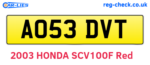 AO53DVT are the vehicle registration plates.