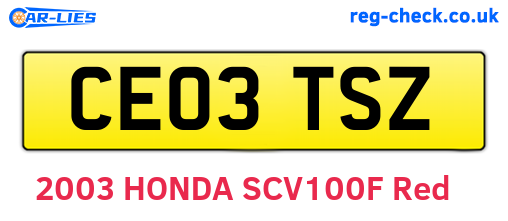 CE03TSZ are the vehicle registration plates.